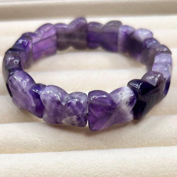 Amethyst  Butterfly Design Stretch Bracelet - Picture 1 of 5